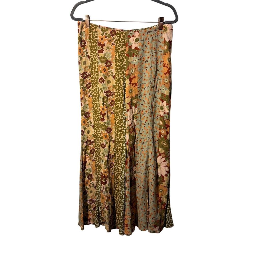 Sky to Moon Patchwork Floral Hippie Flare Pants Boho Festival Sz L
